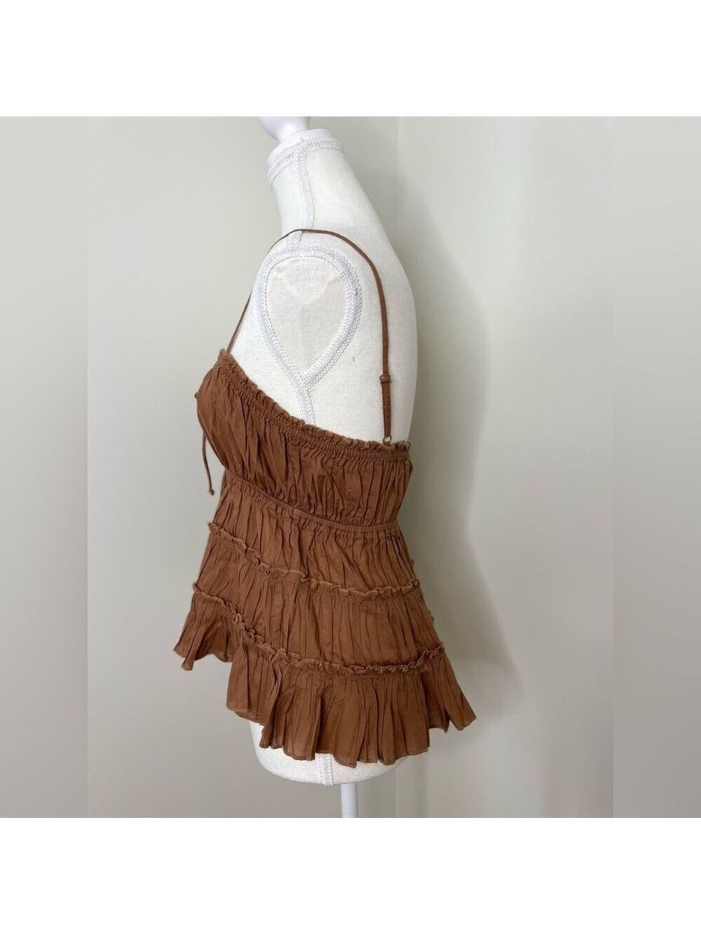 NWT Aerie Brown Tie Front Tiered Tank Top M - Picture 7 of 16